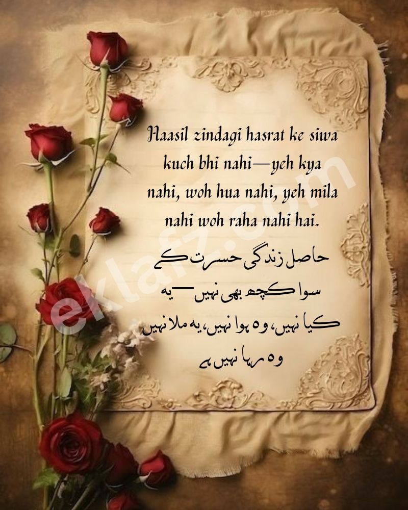 Haasil zindagi hasrat ke siwa kuch bhi nahi