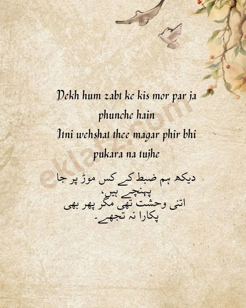 Dekh hum zabt ke kis mor par ja phunche hain